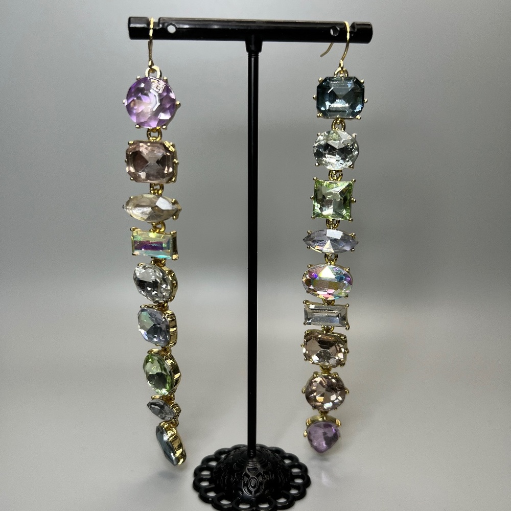 Multi-Colored Rhinestone Drop Earrings - image 1